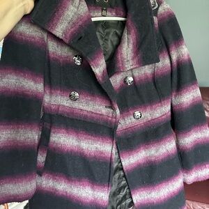 Jessica Simpson Black and Purple Pea Coat with Bold Stripes